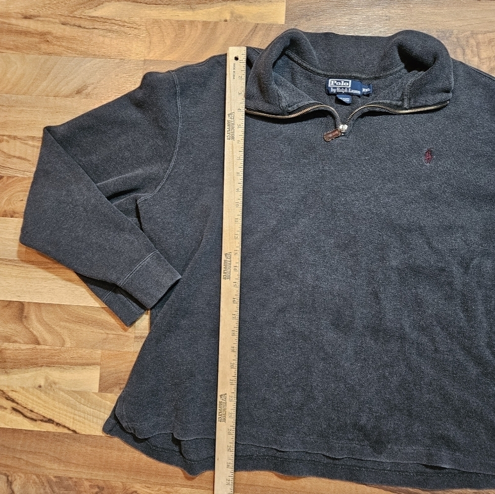 Polo Ralph Lauren 1/4 Zip Leather Pull tab Gray Long Sleeve Sweater XXL - Picture 7 of 9